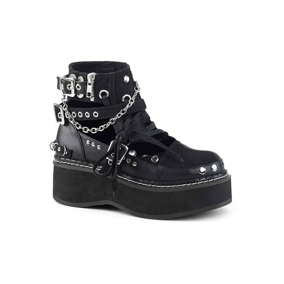 Demonia Shoes - Demonia Emily Black Platform Boots Studded Chain Goth Punk Women's 8